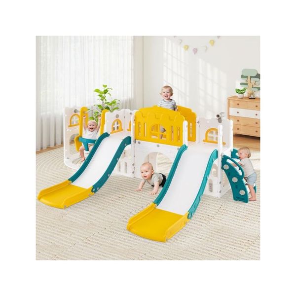 10 In 1 Toddler Swing And 2 Slide With Basketball Hoop And Telescope