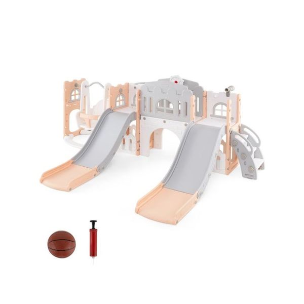 10 In 1 Toddler Swing And 2 Slide With Basketball Hoop And Telescope