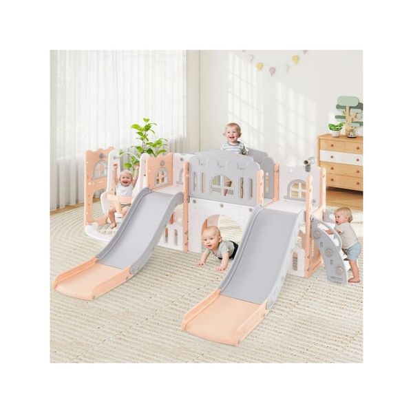 10 In 1 Toddler Swing And 2 Slide With Basketball Hoop And Telescope