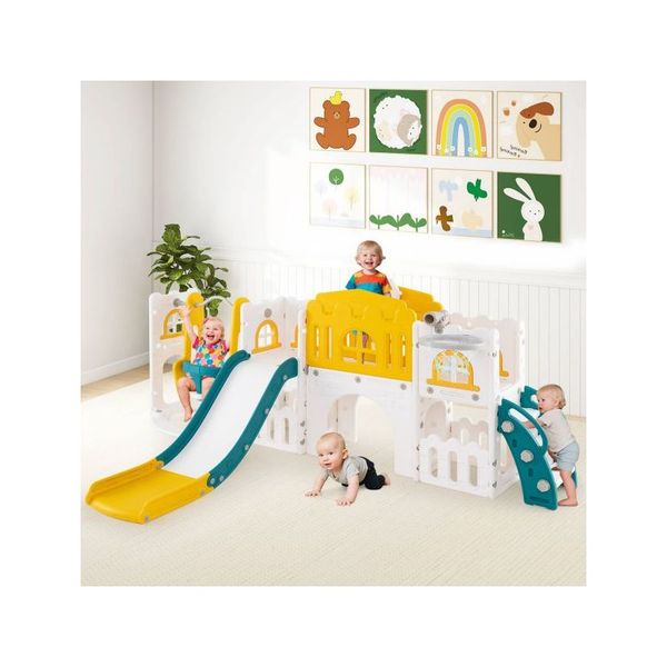 10 In 1 Toddler Swing And Slide Set With Basketball Hoop