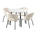 110Cm Round Dining Table With 4Pcs Dining Chairs Sherpa White