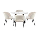 110Cm Round Dining Table With 4Pcs Dining Chairs Sherpa White