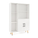 119 Cm Floor Bookshelf Bookcase With Double Doors White