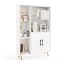 119 Cm Floor Bookshelf Bookcase With Double Doors White