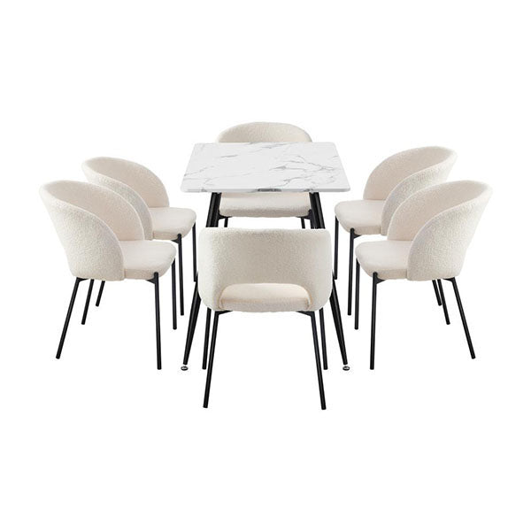 120Cm Rectangle Dining Table With 6Pcs Dining Chairs Sherpa