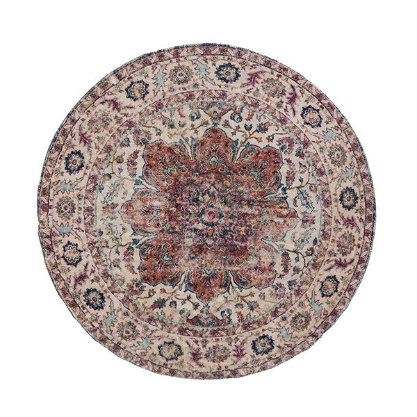 Multicolour Traditional Distressed Round Rug