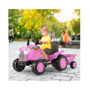 12V Kids Ride On Tractor With Trailer And Remote Control Pink