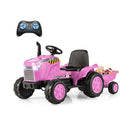12V Kids Ride On Tractor With Trailer And Remote Control Pink