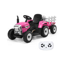 12v Ride On Tractor With Trailer And Remote Control For Kids Pink