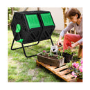130L Garden Composting Tumbler Dual With 2 Rotating Chambers Black