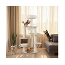 132Cm Tall Wooden Cat Tree With Condo And Multi Level Climbing Stand