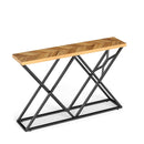 140Cm Farmhouse Console Table With Geometric Metal Base Wood