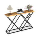140Cm Farmhouse Console Table With Geometric Metal Base Wood
