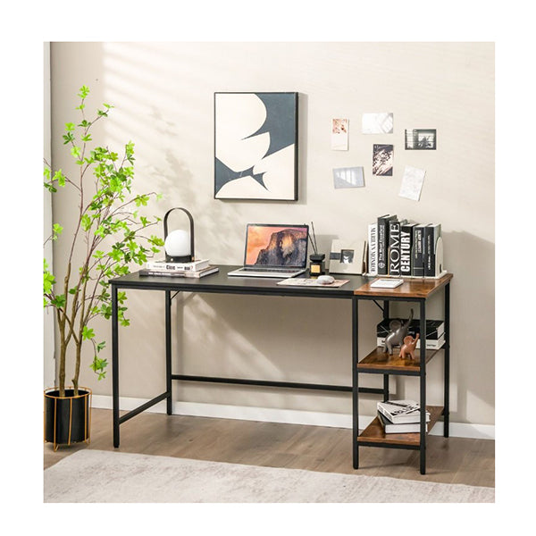140cm Computer Desk With 2 Tier Storage Shelves And Steel Frame Black