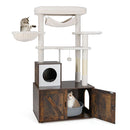 150 Cm Cat Tree With Litter Box Enclosure Hidden Washroom Brown