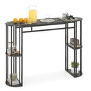150 Cm Long Bar Table With Faux Marble Top And Shelves For Kitchen