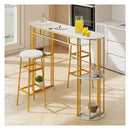 150 Cm Long Bar Table With Faux Marble Top And Shelves For Kitchen