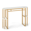 150 Cm Long Bar Table With Faux Marble Top And Shelves For Kitchen
