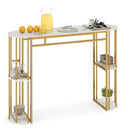 150 Cm Long Bar Table With Faux Marble Top And Shelves For Kitchen