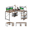 151cm Convertible L Shaped Computer Desk With 4 Storage Shelves Brown