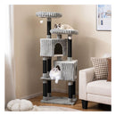 156 Cm Tall Large Multi Level Cat Tree With Dangling Jingle Balls Grey