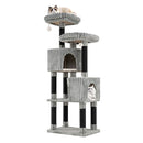 156 Cm Tall Large Multi Level Cat Tree With Dangling Jingle Balls Grey