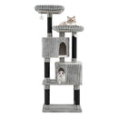 156 Cm Tall Large Multi Level Cat Tree With Dangling Jingle Balls Grey