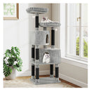 156 Cm Tall Large Multi Level Cat Tree With Dangling Jingle Balls Grey