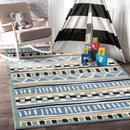 Ivory Glen Blue Yellow Tribal Kids Rug