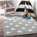 Olive Glen Grey White Stars Kids Rug