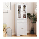 160 Cm Tall Bathroom Storage Cabinet With 2 Glass Doors White
