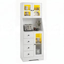 163Cm Kitchen Pantry With Led Lights 3 Doors 4 Drawers White