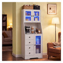 163Cm Kitchen Pantry With Led Lights 3 Doors 4 Drawers White