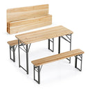 177 Cm Folding Picnic Table With 2 Benches Solid Fir Wood Table Black