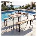 177 Cm Folding Picnic Table With 2 Benches Solid Fir Wood Table Black