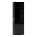 180Cm Freestanding Farmhouse Bookcase With Doors 6 Shelves Black