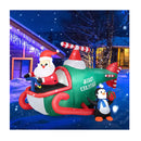 190Cm Christmas Inflatable Santa Claus With Penguins On Helicopter