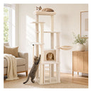 194 Cm Tall Modern Cat Tree For Indoor Cats With Condo Top Perch Beige
