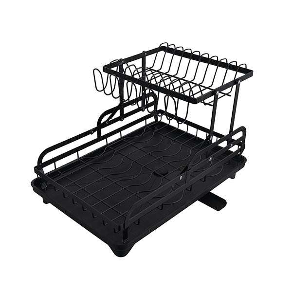 2 Tier Foldable Kitchen Dish Rack Drain Rack With Drainer Tray