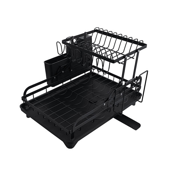 2 Tier Foldable Kitchen Dish Rack Drain Rack With Drainer Tray