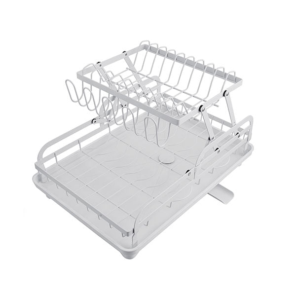 2 Tiers Foldable Kitchen Dish Rack Drain Rack Cup Bowl Plates