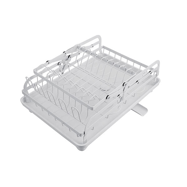 2 Tier Foldable Kitchen Dish Rack Drain Rack With Drainer Tray