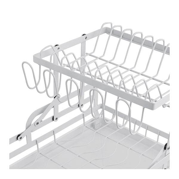 2 Tier Foldable Kitchen Dish Rack Drain Rack With Drainer Tray