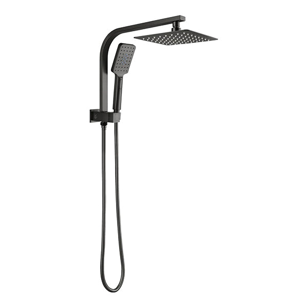 200Mm Metal Grey Shower Head With 2 Square Shower Taps