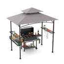 242 X 153 Cm Bbq Grill Gazebo With 2 Side Shelves Grey
