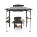 242 X 153 Cm Bbq Grill Gazebo With 2 Side Shelves Grey