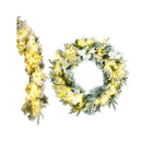 280Cm Pre Lit Flocked Christmas Garland And 60 Cm Christmas Wreath