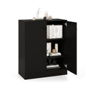 2 Door Storage Cabinet With 3 Tier Shelf Freestanding Side Black