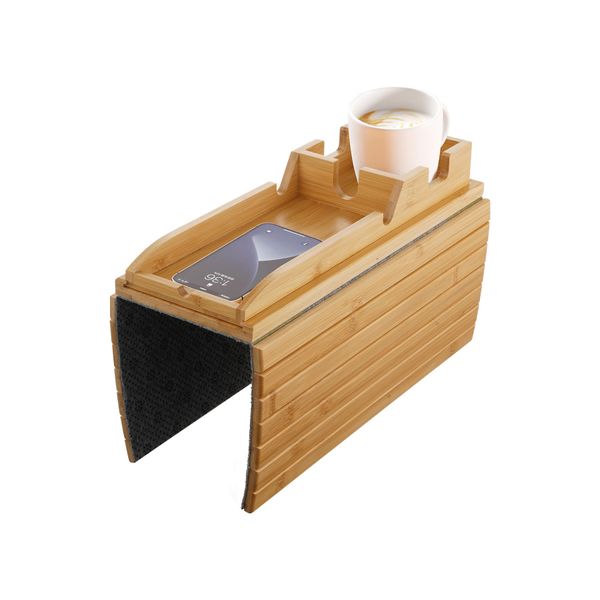 2 In 1 Bamboo Slide Away Sofa Armrest Tray Cup Phone Holder