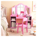 2 In 1 Kids Vanity Table And Chair Set With Tri Fold Mirror Pink